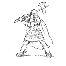 coloring page: Knight in armor with a battle axe, Europe XIV - XV centuries