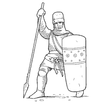 coloring page: Image of a heavy knight with a spear and shield