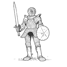 coloring page: Full knight armor, Gothic version, Europe XVI century.