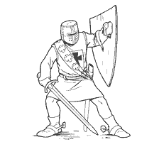 coloring page: Knight Crusader in armor with sword and shield