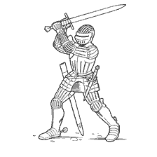 coloring page: Knight in armor with two-handed sword, ready for battle