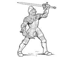 coloring page: Full knight armor, Gothic version, Europe XVI century.