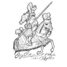 coloring page: Horse knight in the tournament, an image with a knight on a horse