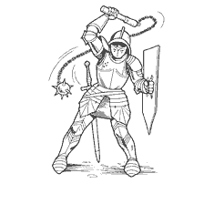 coloring page: Knight in armor with a mace and shield