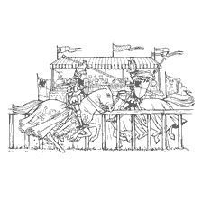 coloring page: Illustration of the knightly tournament with participants on horses