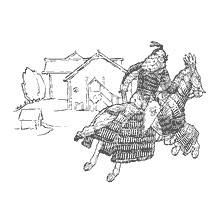 coloring page: Heavy-armed Mongolian warrior retreats