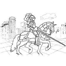 coloring page: Horse knight in front of the castle