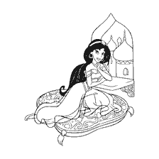 pagina da colorare: Colorazione di Aladdin Jasmine alla finestra di Palazzo