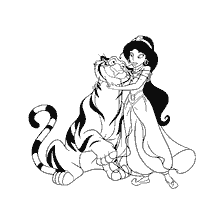 pagina da colorare: Jasmine abbracci Raja sulla colorazione da Aladdin