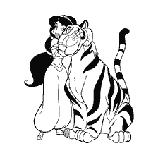 pagina da colorare: Principessa Jasmine abbracci tigre Raja