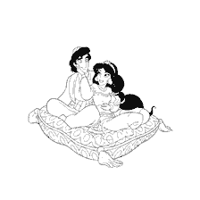 pagina da colorare: Aladdin e Jasmine sul tappeto magico