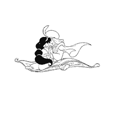 pagina da colorare: Aladdin e Jasmine volano su piano tappeto