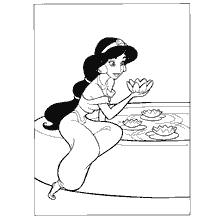 pagina da colorare: Colorare la principessa Jasmine circondato da gigli d'acqua