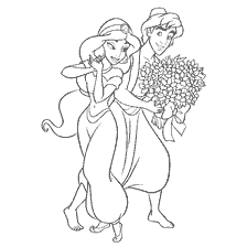 pagina da colorare: Aladdin con fiori per Jasmine in libro colorante