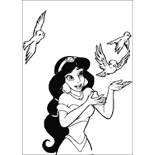 pagina da colorare: Principessa Jasmine con gli uccelli