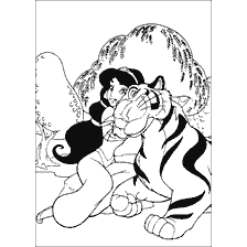 pagina da colorare: Principessa Jasmine con una tigre