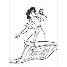 pagina da colorare: Aladdin con Abu su un tappeto volante