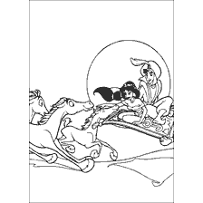 pagina da colorare: Aladdin e Jasmine su un piano tappeto