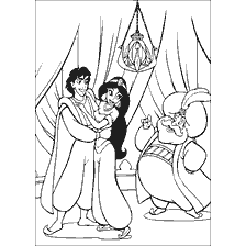 pagina da colorare: Aladdin e Jasmine con un personaggio di trama