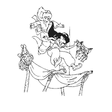 pagina da colorare: Aladdin e Jasmine saltare allegramente sull'altalena