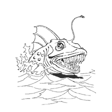kleurplaat: Een zeemonster tekenen met heldere tanden en ogen