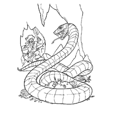 kleurplaat: Kleurplaat van een reuzenslang en bang voor een piraat
