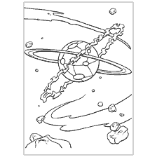 pagina da colorare: Tesoro pianeta con pianeta e asteroidi nello spazio