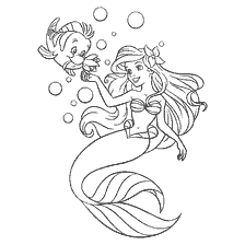 pagina da colorare: Ariel e Flounder nel piccolo libro di colorazione sirena