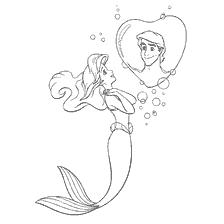 pagina da colorare: Mermaid Ariel guarda l'immagine di un principe in una bolla