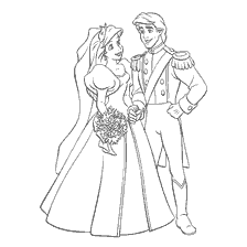 pagina da colorare: Ariel e Principe Eric al matrimonio, libro da colorare per i bambini