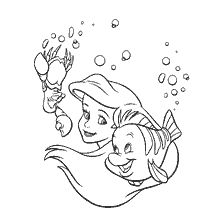 pagina da colorare: La piccola sirena colorazione: Ariel con Sebastian e Flounder