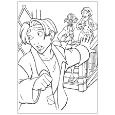 pagina da colorare: Una foto dal libro di colorazione Treasure Planet, che raffigura personaggi in fretta di partire.