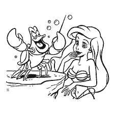 pagina da colorare: Una scena della Sirenetta con Sebastian e Ariel