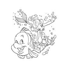 pagina da colorare: Flounder, Mermaid e Sebastian Underwater