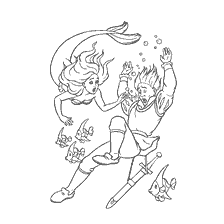 coloring page: Prince drowns and mermaid tries to save him