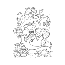 coloring page: Coloring with a mermaid and fish under water