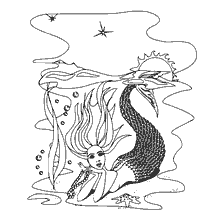 coloring page: Coloring a mermaid with long hair and a tail floating under water