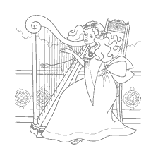 kleurplaat: Prinses kleuren De harp spelen
