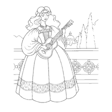 kleurplaat: Kleur van een prinses Gitaar spelen