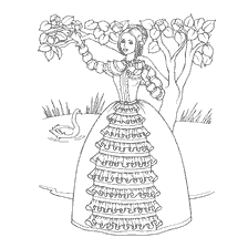 kleurplaat: Prinses plukt bloemen in de tuin