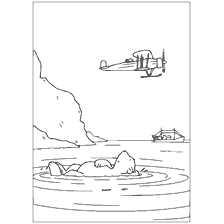 pagina da colorare: Orso bianco Lars nuota sull'acqua, un aereo vola sopra di lui