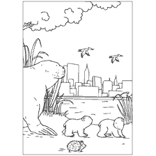 pagina da colorare: Walrus e orso cubi sullo sfondo della città