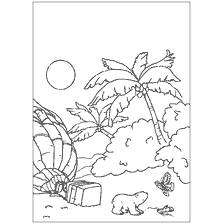 pagina da colorare: Immagine colorante dell'orso polare Lars sotto palme e il sole