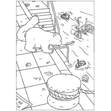 pagina da colorare: Immagine colorante con l'orso polare Lars e le sue avventure in città.