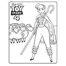 coloring page: Coloring of the Shepherd Bo Peep from the cartoon Toy Story 4 with sheep