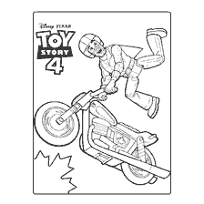 coloring page: Stuntman Duke Booms on a motorcycle from Toy Story