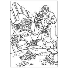 pagina da colorare: Immagine dei resti del capitano Flint e personaggi del Treasure Planet