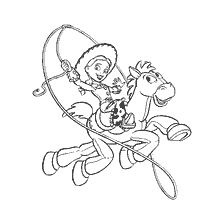 coloring page: Jesse riding Bulzai with a lasso