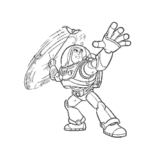 coloring page: Buzz Svetik from Toy Story with Shield in Hand