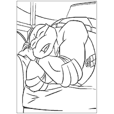pagina da colorare: Rafael di tartarughe Ninja dorme sul divano